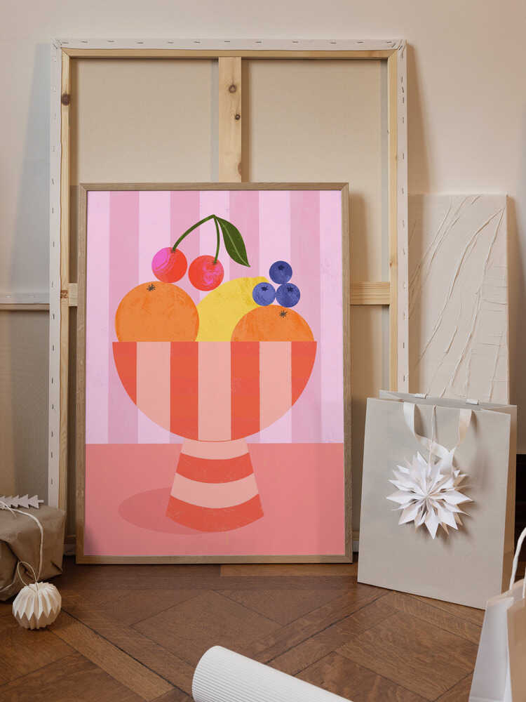 Fruit in Striped Bowl