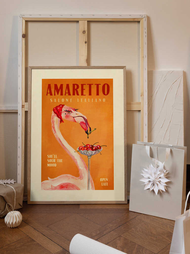 Amaretto Flamingo Art Deco Italian Cafe Travel Art