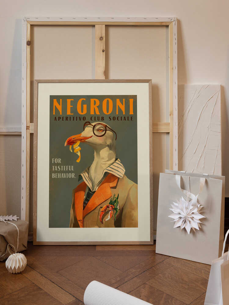 Vintage Art Deco Negroni Poster Of A Fancy Seagull