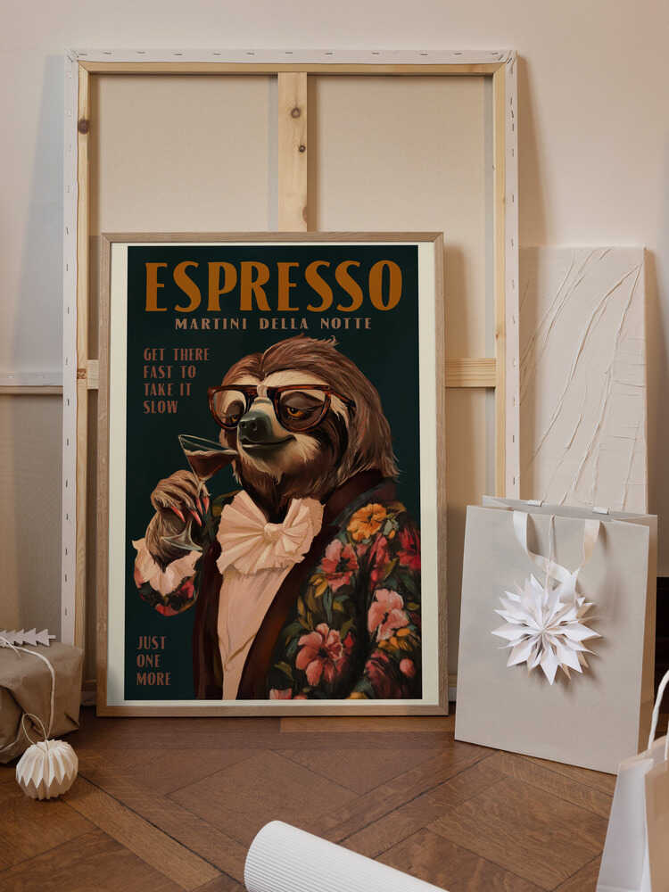 Art Deco Espresso Martini Drinking Sloth