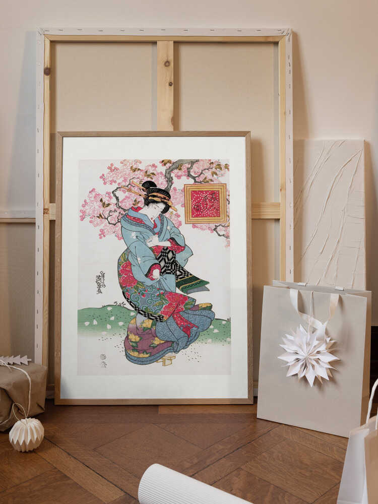 Japanese Woman (1828) Vintage Woodblock Print With Boarder