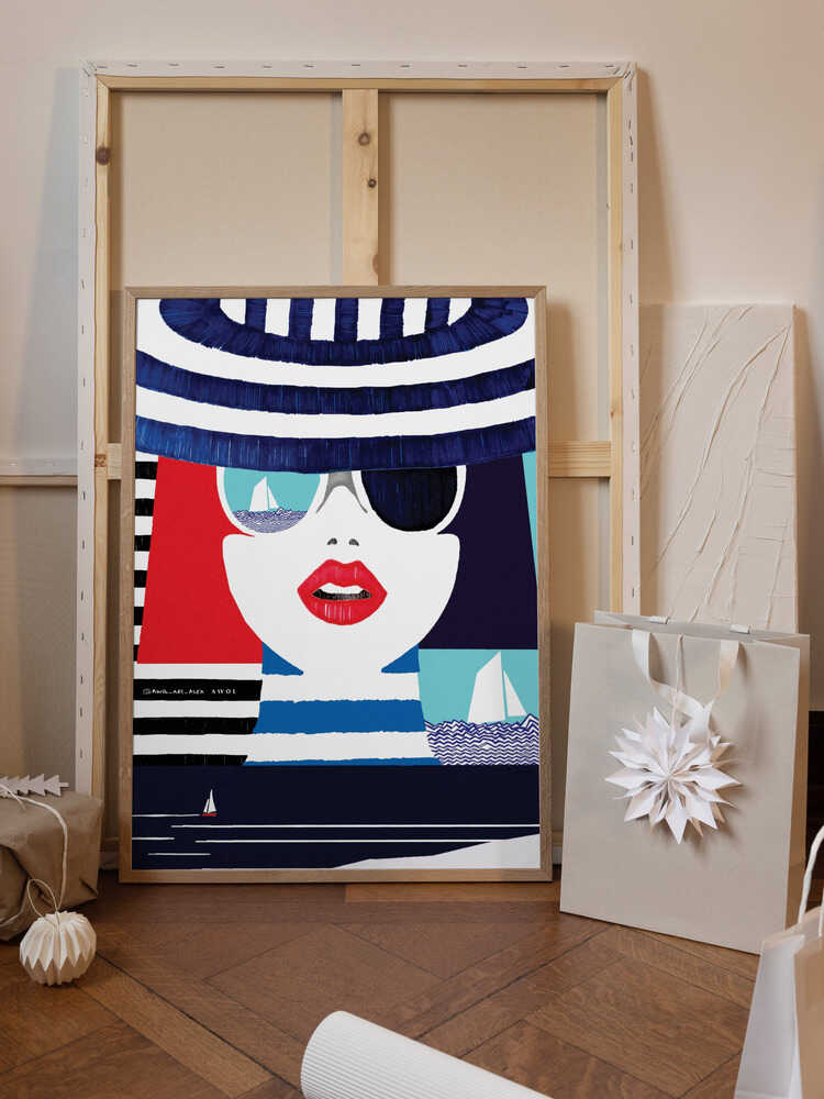 Riviera Style, Graphic Nautical Art Print Portrait