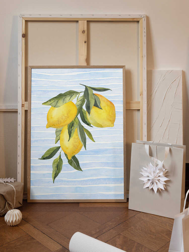 Lemons on Stripes Watercolor