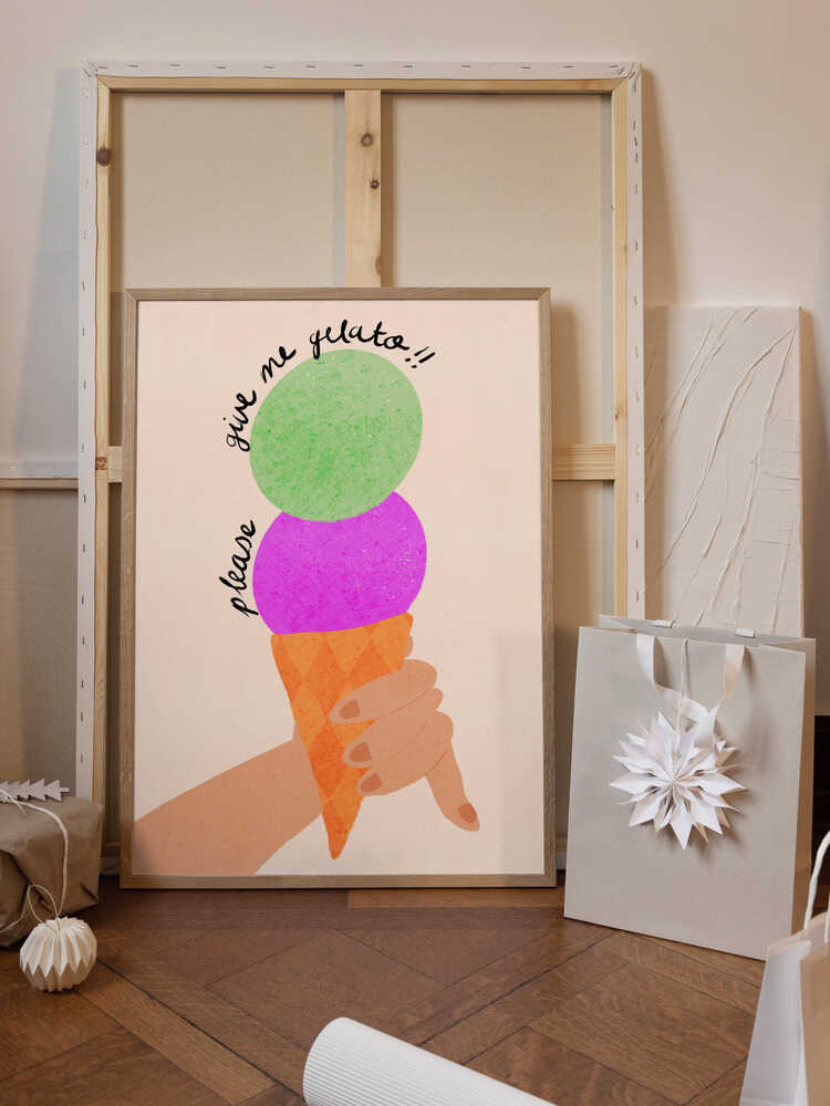 Please Give Me Gelato Ice Cream Typography Poster Blueberry and Mint