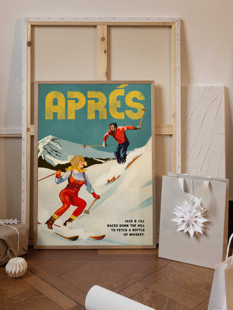 Vintage Pin Up Apres Whiskey Ski Couple