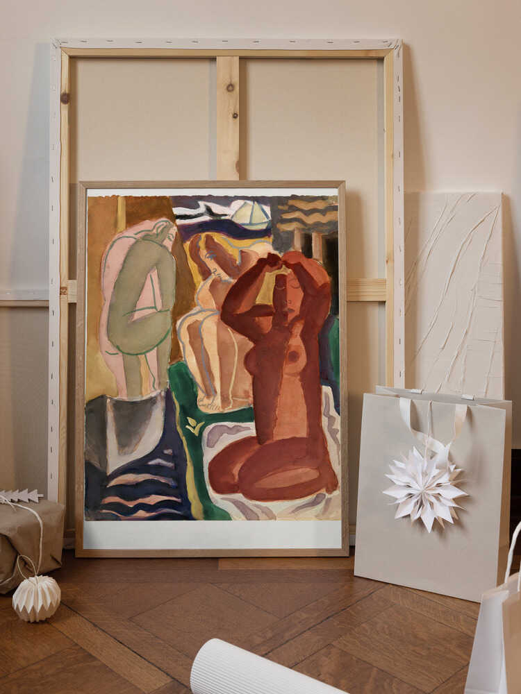 Two Bathing Women and a Bridge Figure  - Leo Gestel 60x80cm White Border