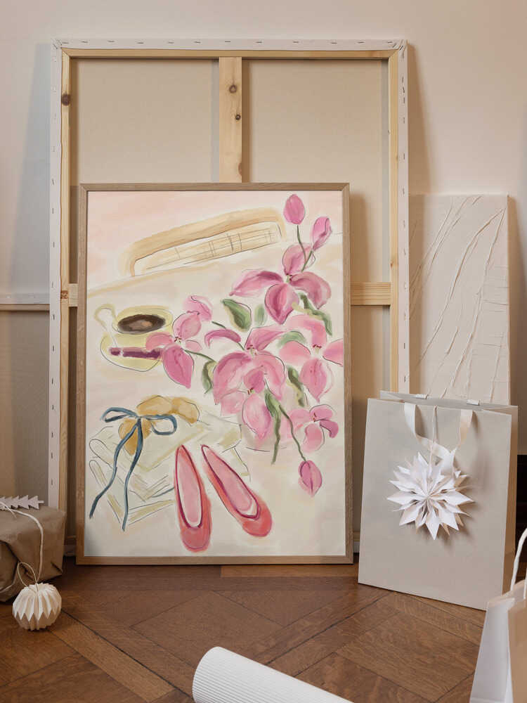 Still Life Watercolor Illustration with Ballerinas