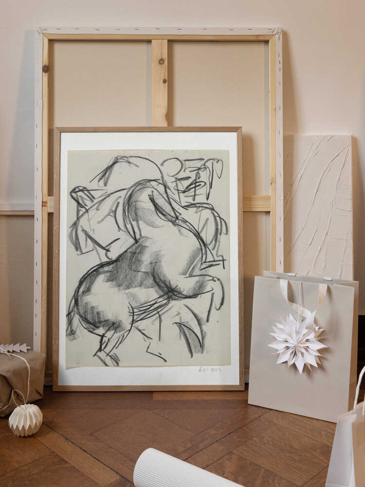 Steigerend Paard Met Figuur Op De Achtergrond