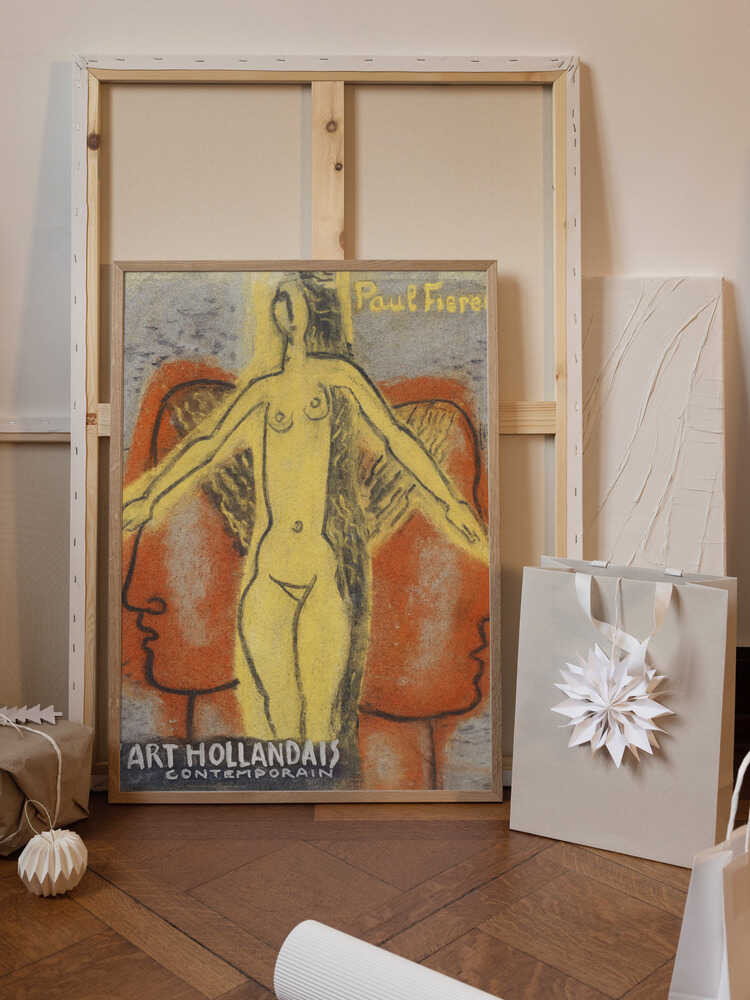 Naakte Vrouw Tussen Twee Van Elkaar Weg Kijkende Mannen Hoofden (1933) By Leo Gestel.