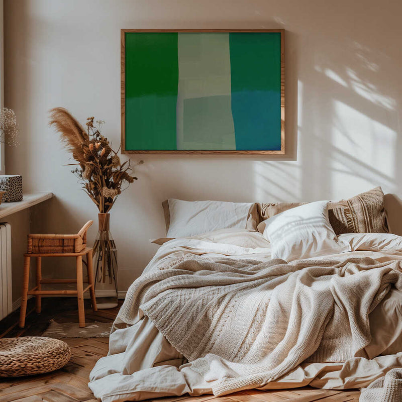 Minimalist Composition With Vibrant Green And Blue Hues