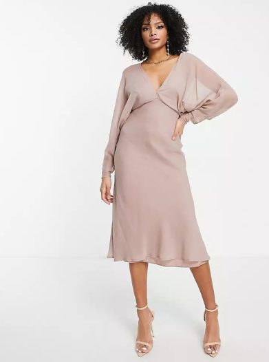 ASOS DESIGN soft batwing midi dress in dusty mauve