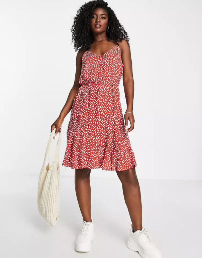 Pieces tie waist mini tea dress in red polka