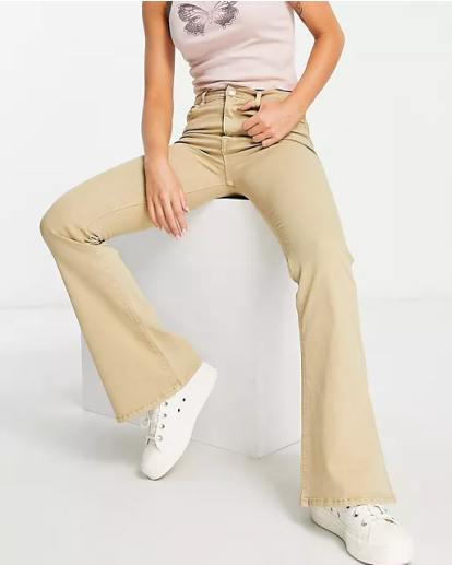 Pull&Bear high waist flare jean in sand