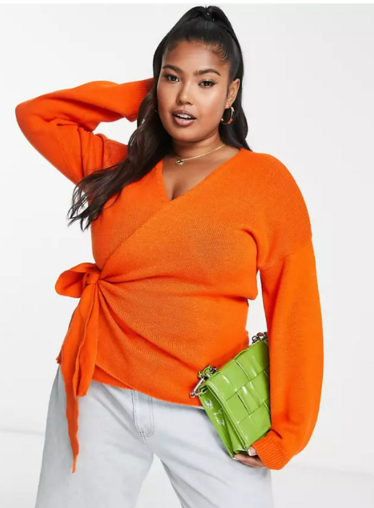 Glamorous Curve wrap front chunky cardigan in orange