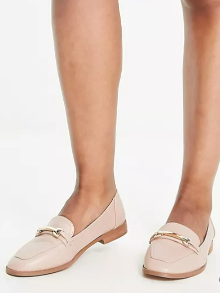 ASOS DESIGN Wide Fit Verity loafer flat shoes with trim in blush