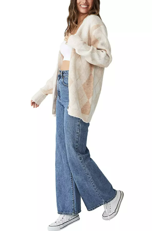 Cotton:On intarsia print knitted cardigan in pink