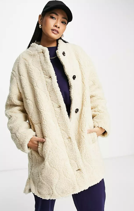 Vero Moda longline teddy coat in camel