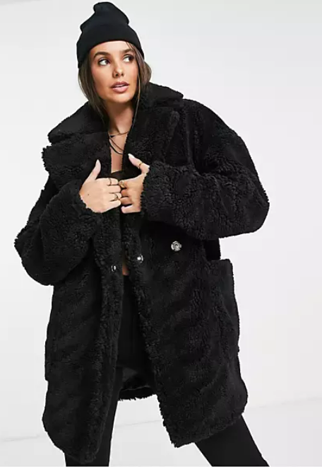 Topshop Tall borg coat in black