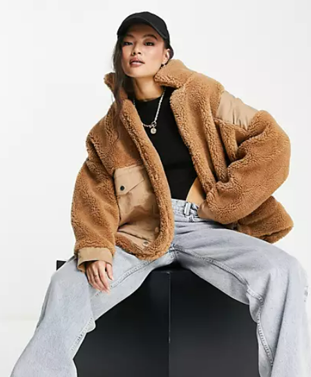 Sixth June oversized sherpa coat with contrast pockets