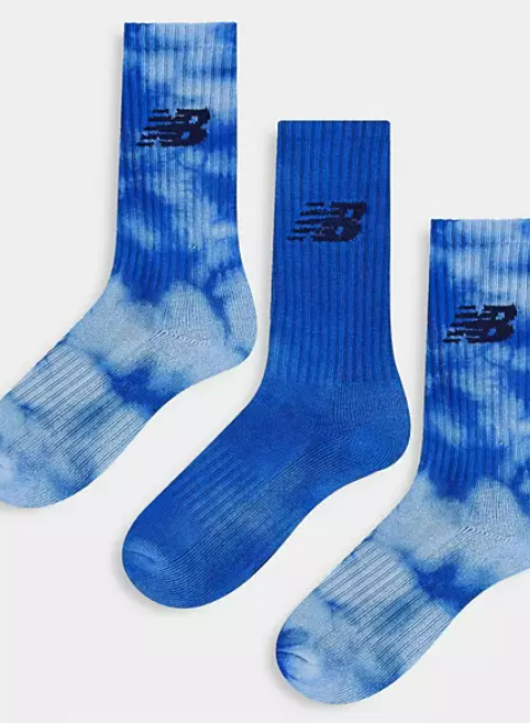 New Balance 3 pack logo crew socks in blue tie dye