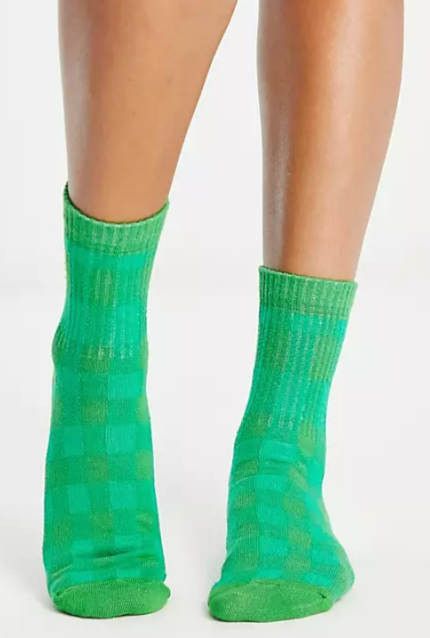 Topshop checked sock in green
