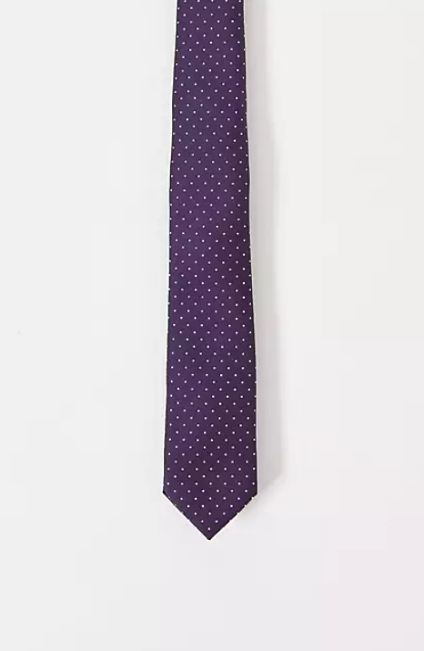 ASOS DESIGN slim tie in ark purple and white mini dot