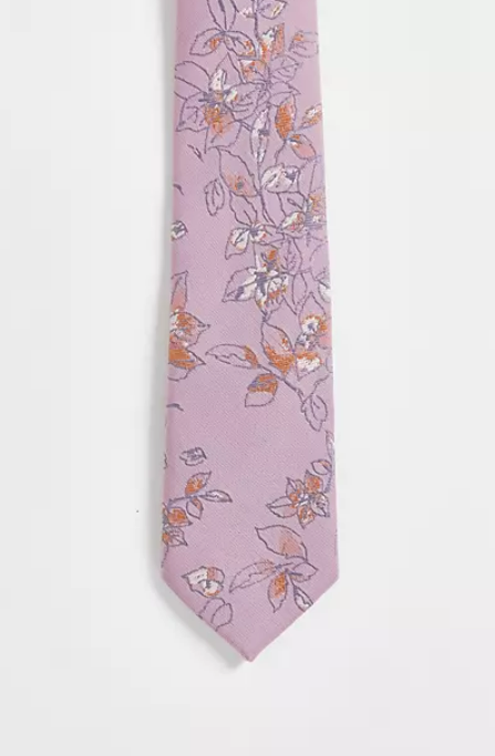 ASOS DESIGN slim tie in pale pink floral