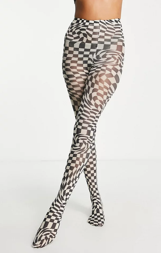 Skinnydip tights in monochrome graphic swirl print