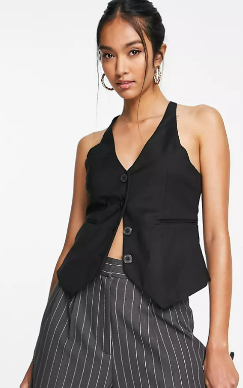 Topshop racer back waistcoat in black