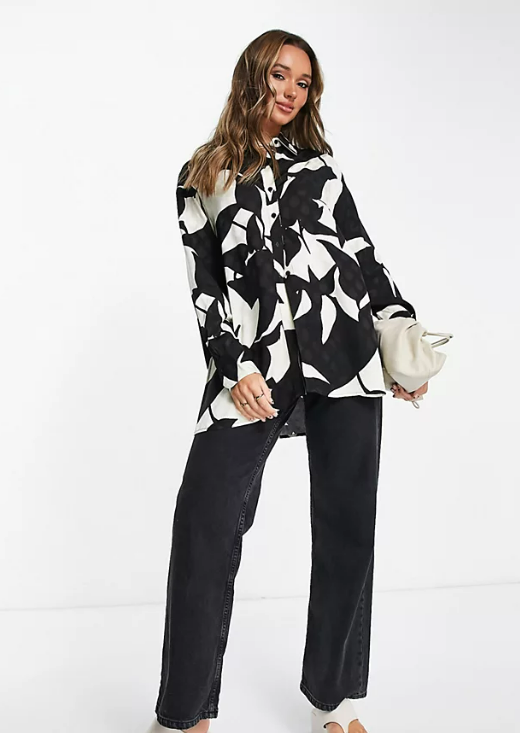 Topshop jacquard oversized shirt in monochrome