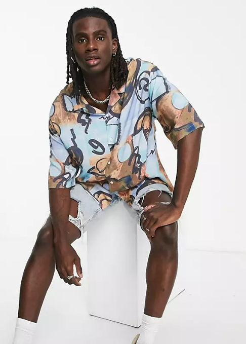 ASOS DESIGN dropped shoulder oversized revere shirt with abstract design