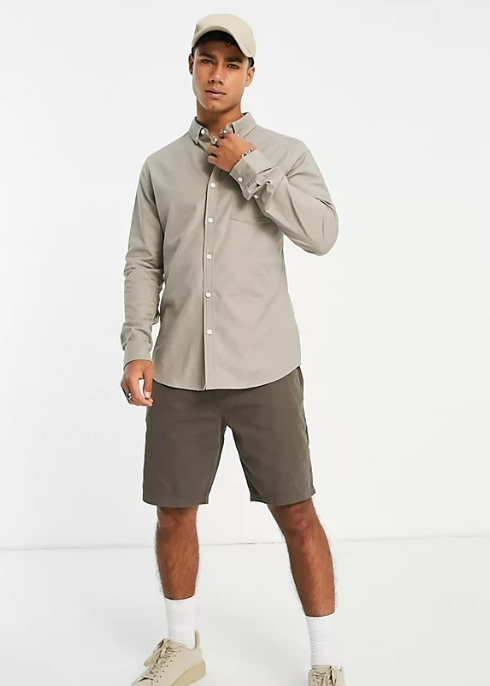 ASOS DESIGN slim oxford shirt in vintage khaki