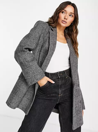Topshop check blazer coat in mono
