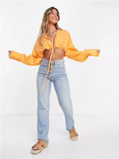 Topshop premium tie front crop top in orange