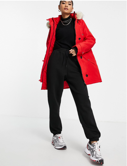 Vero Moda parka with faux fur lined hood in red