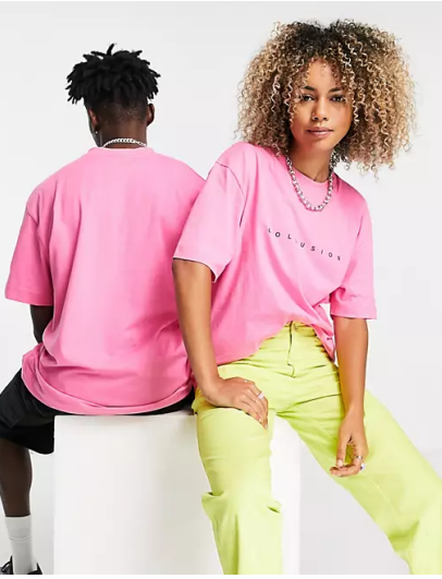 COLLUSION Unisex logo t-shirt in bright pink