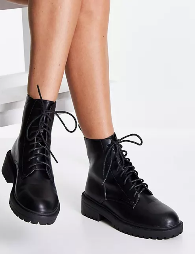 RAID Micah lace up flat ankle boots in black
