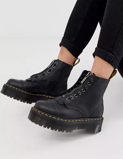 Dr Martens Sinclair flatform zip leather boots in tumbled black
