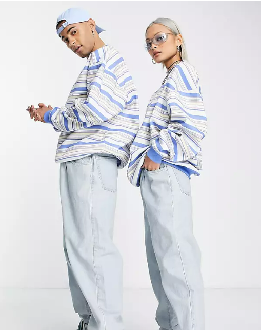 Reclaimed Vintage inspired unisex oversized sweatshirt with front logo in pastel stripe