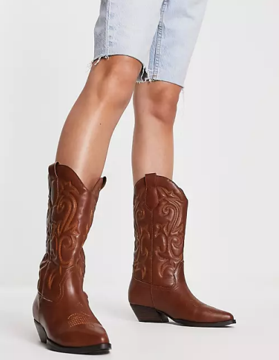 ASOS DESIGN Andi flat western boots in tan