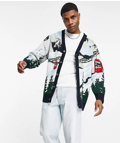 Topman scenic graphic cardigan in blue