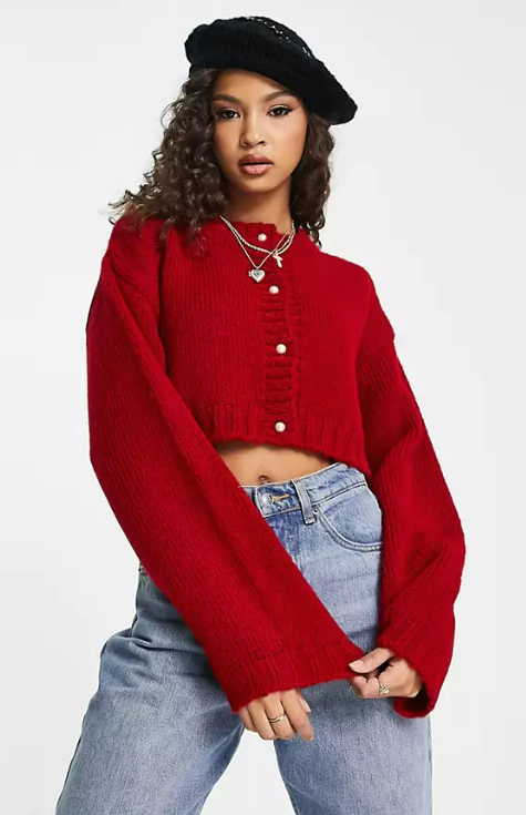ASOS DESIGN boxy cropped cardigan in red