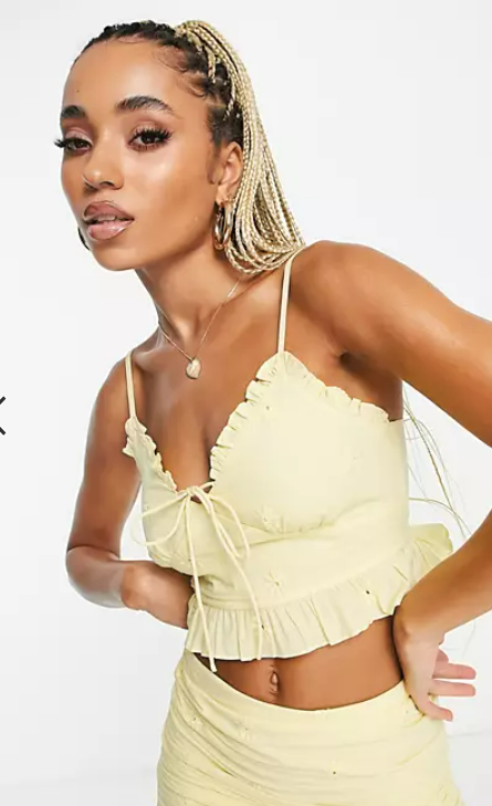 ASYOU frill hem broderie cami top co-ord in yellow