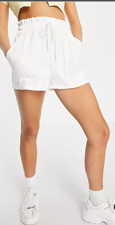 Pull&Bear high waist woven shorts in white
