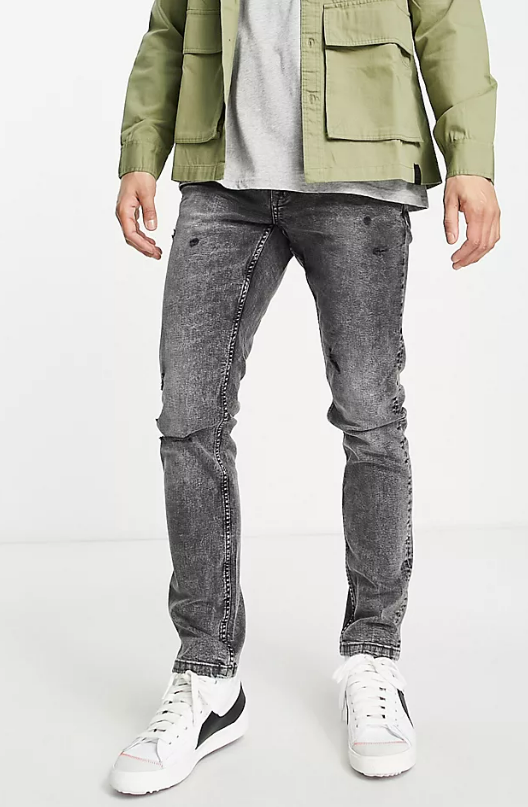 Only & Sons slim fit jeans with rips in grey