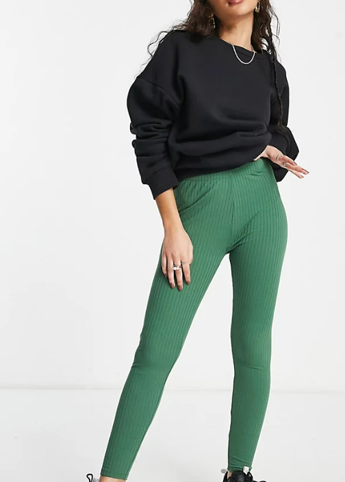 ASOS DESIGN Petite legging in rib in khaki