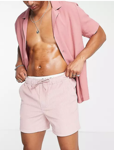 ASOS DESIGN slim shorts in pink cord