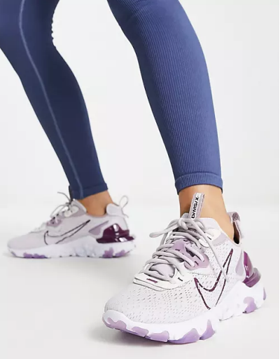 Nike React Vision trainers in venice lilac and sangria mix