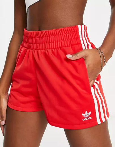 adidas Originals 3 stripe shorts in red