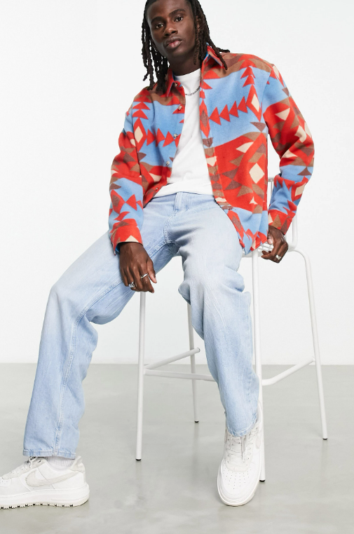 ASOS DESIGN 90s oversized fleece shirt in aztec print